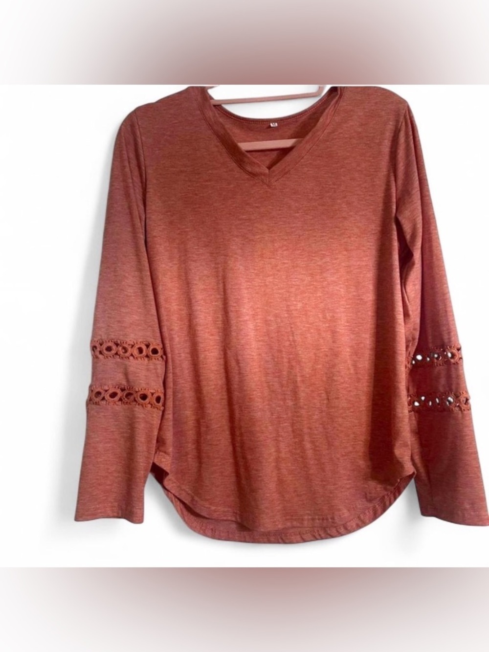 Boutique Coral Long Sleeve Top w/ Lace Sleeve Detail size Medium - Picture 2 of 4